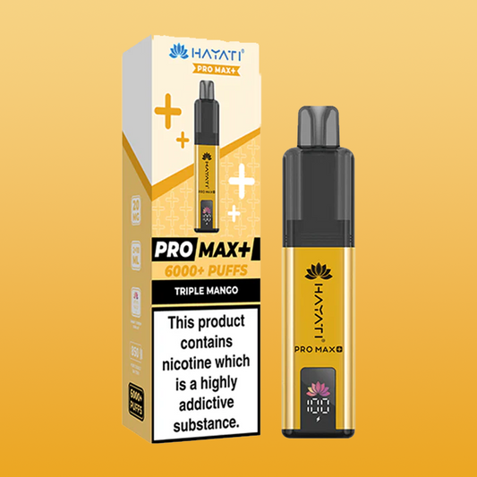 Hayati Pro Max+ rechargeable vape device with 6000 puffs, sleek design, USB‑C port
