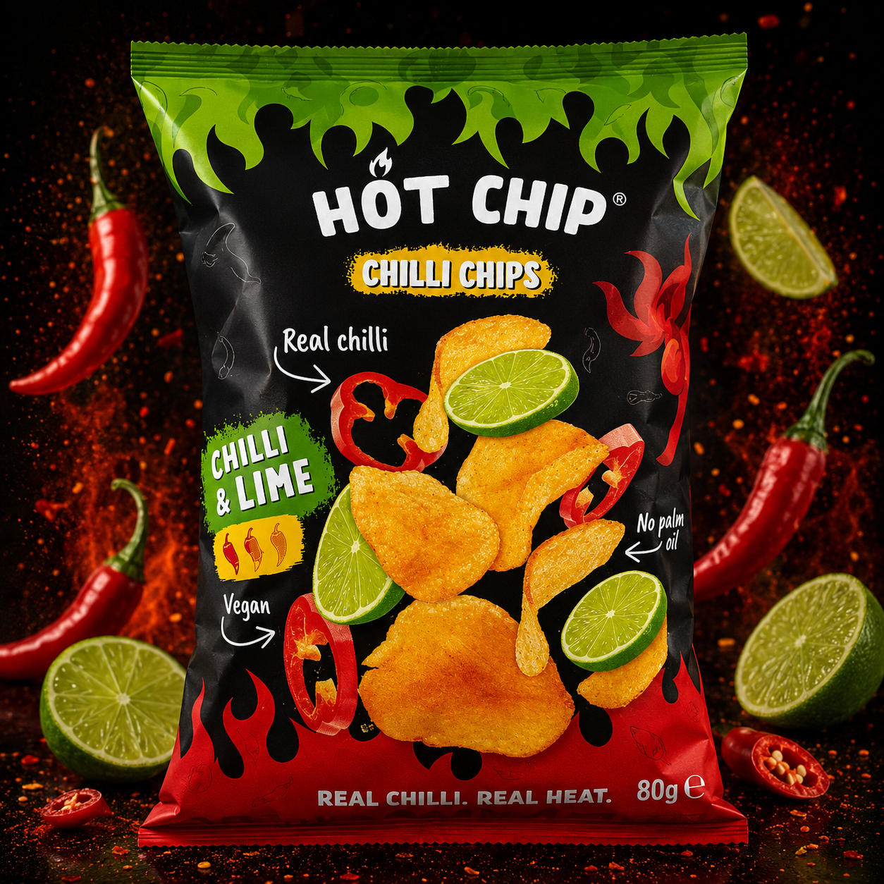 HOT CHIP CHILLI CHIPS CHILLI AND LIME (8OG)