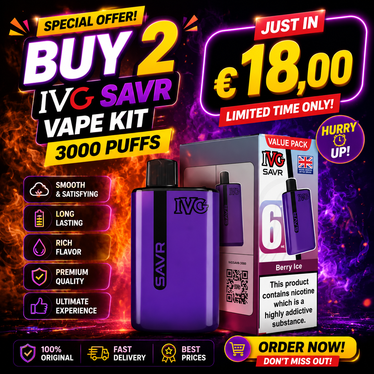 Buy 2 IVG SAVR Vape Kit 3000 Puffs Just in 18€