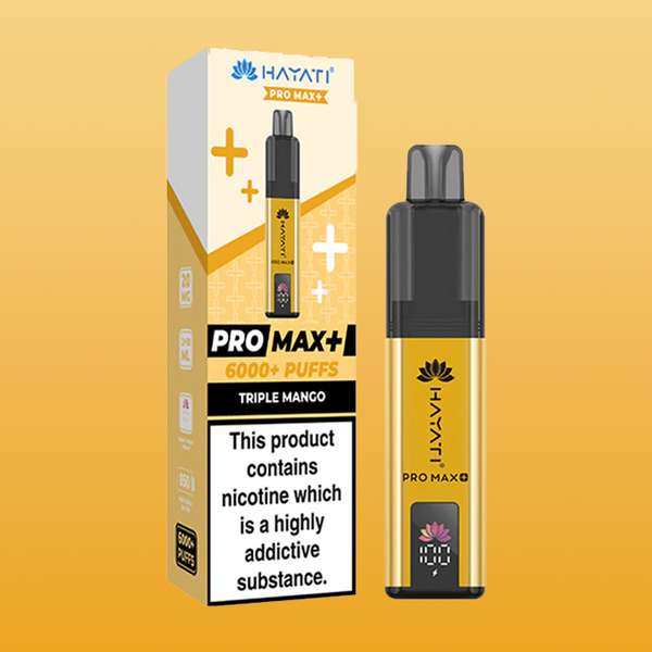 Hayati Pro Max+ rechargeable vape device with 6000 puffs, sleek design, USB‑C port