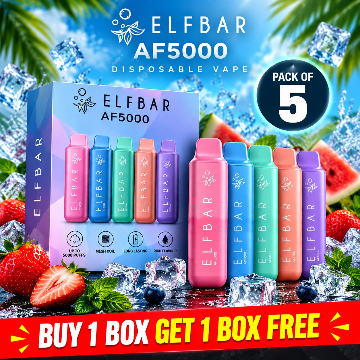 Elf Bar AF5000 Disposable Vape  | Buy 1 Box Get 1 Box Free